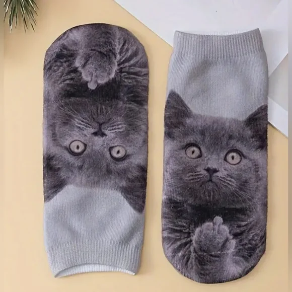 1 Pair Cute 3D Cat Print Socks, Comfy & Breathable Mid Tube Socks, Women's - Picture 2 of 5
